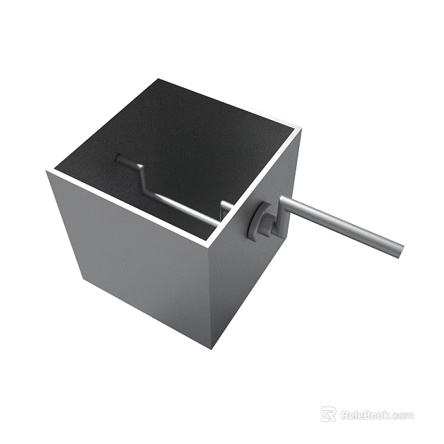 Black Cube Mechanical Structure With Metal Rod And Side Slot Design 3d model 