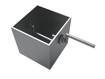 Black Cube Mechanical Structure With Metal Rod And Side Slot Design 3d model