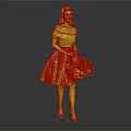 Red Haired Woman In Off Shoulder Leopard Print Skirt With High Heels Standing Gracefully