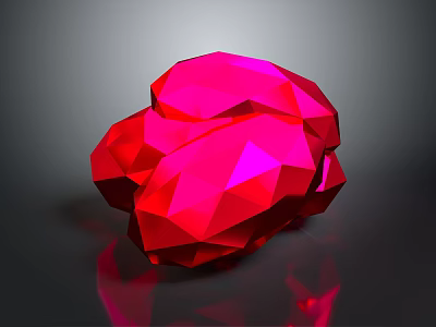 Vibrant Red Polyhedral Stone Crystal Featuring Shiny Surface And Reflective Design 3d model