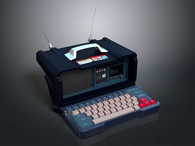 Retro Vintage Portable Electronic Device With Antenna Keyboard And Screen 3d model