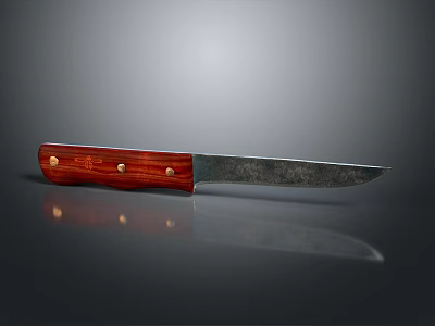 Weapon With Red Wooden Handle Sharp Metal Blade Brass Rivets And Smooth Surface Reflection 3d model