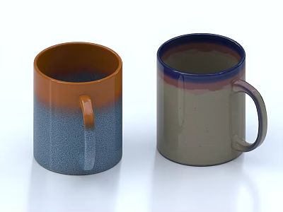 Two Modern Ceramic Tea Mugs With Gradient Colors And Comfortable Handles 3d model