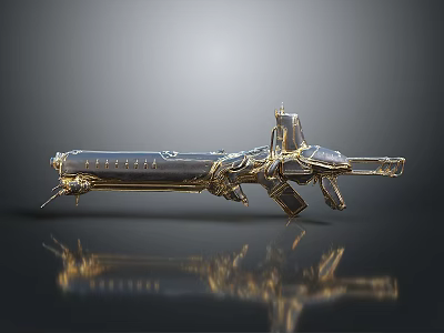 Futuristic Metallic Gun With Intricate Mechanical Design And Shiny Finish 3d model