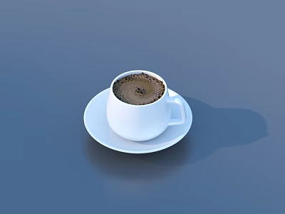 Hot Coffee in White Cup with Saucer on Dark Background 3d model