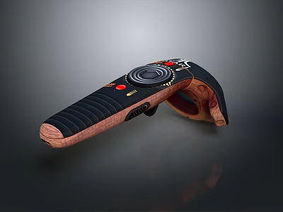 Computer Game Controller With Wooden Grip Black Body Red Button And Dial Design 3d model