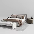Modern Double Bed With Bedside Tables Lamps Bench And Neutral Bedding 3d model