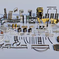 Various Industrial Equipment Parts And Components Including Metal Pipes Brackets And Structures