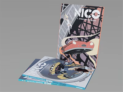 Open Illustrated Book With NICO Title Featuring Cartoon Car And City Buildings 3d model