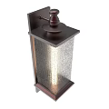 Modern Wall Sconce with Brown Metal Frame Textured Glass Shade Illuminated Warm Light Rectangular Design