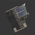 Cozy Triangular Roof House With Solar Panels Stained Glass Window Wooden Deck And Deck Chair