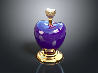 Woman Holding Stylish Purple Apple Shaped Perfume Bottle With Gold Decor And Base 3d model