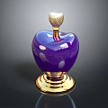 Woman Holding Stylish Purple Apple Shaped Perfume Bottle With Gold Decor And Base