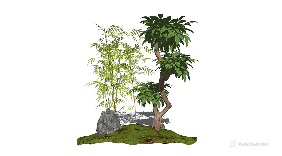 Decorative Arbor With Bamboo Rock And Green Grass Landscape Design 3d model 