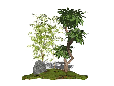 Decorative Arbor With Bamboo Rock And Green Grass Landscape Design 3d model
