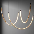 Modern Gold Curved LED Pendant Lights Hanging In Elegant Contemporary Interior