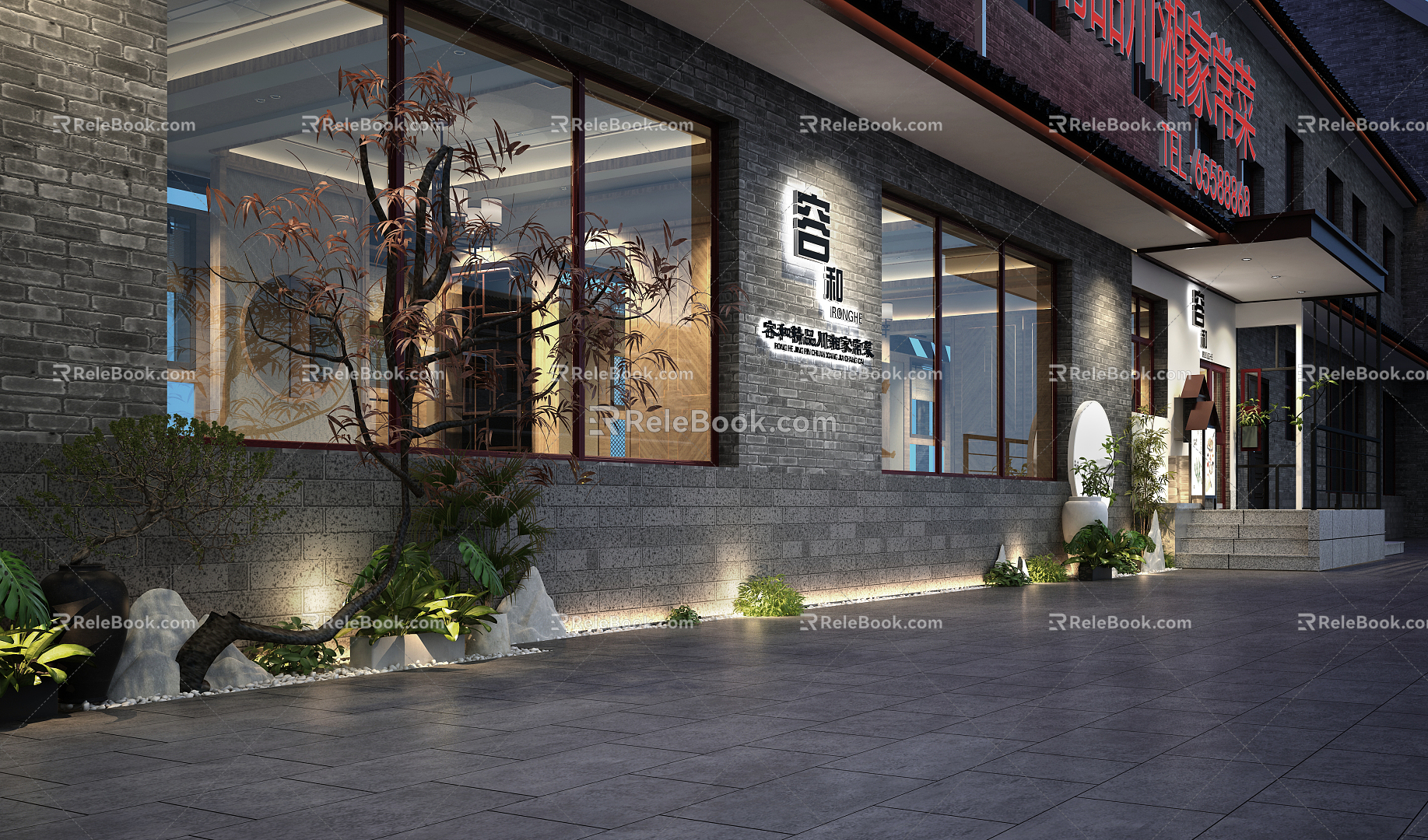 New Chinese Style Door Head Restaurant Door Facade 3d model