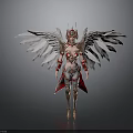 Mythical Female Figure With White Wings Gold Red Decorations And Ornate Armor Crown Standing Pose