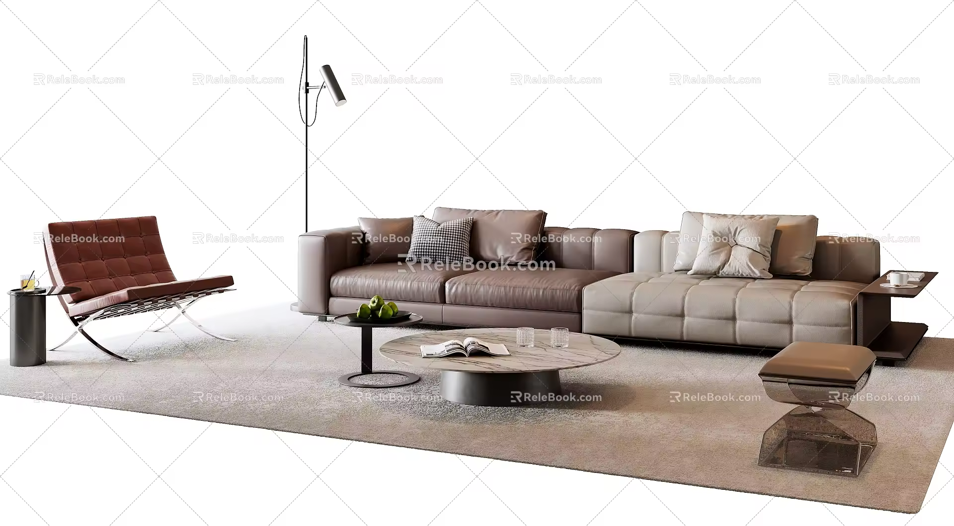 Modern Italian Sofa Coffee Table Combination Modern Sofa Coffee Table Leather Sofa Multi-Person Sofa Single Person Sofa Side Table Floor Lamp Fruit Sofa Stool 3d model