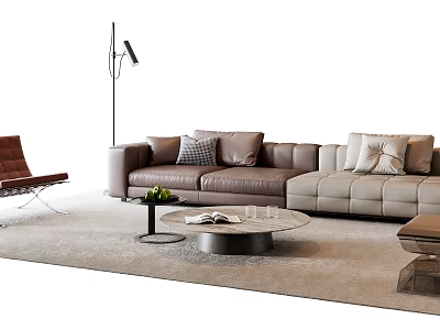 Modern Sofa Coffee Table Combination With Pillows Floor Lamp And Armchair On Rug 3d model