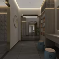 Elegant Modern SPA Sauna Interior With Stone Walls Wooden Ceiling And Soft Lighting
