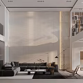Modern Living and Dining Room Design With Wooden Wall Round Ceiling Light Dining Table Sofa