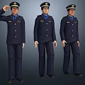 Multiple Uniformed Personnel in Blue Uniforms with Saluting Standing and Walking Poses