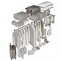 Organized Clothes Storage with Hanging Garments Folded Items Suitcase and Shelf Units