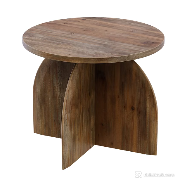 Natural Wooden Coffee Table With Round Top And Curved Support Base Design 3d model 