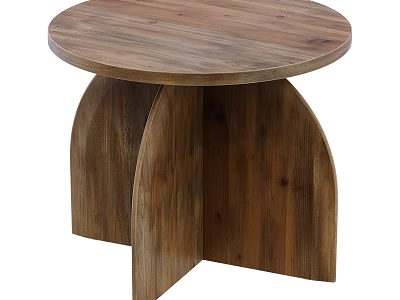 Natural Wooden Coffee Table With Round Top And Curved Support Base Design 3d model