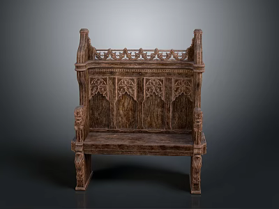 Antique Wooden Bench With Intricate Carved Backrest And Detailed Decorative Armrests 3d model