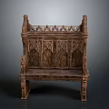 Antique Wooden Bench With Intricate Carved Backrest And Detailed Decorative Armrests