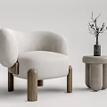 Modern Single Sofa with Round Design Beige Fabric Wooden Legs and Side Table Vase