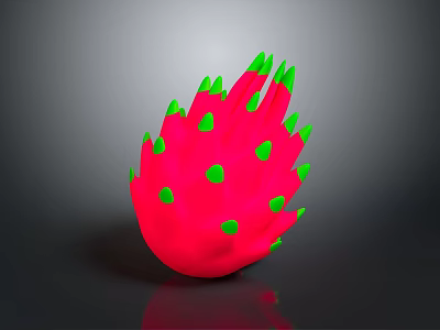 Shiny Red Dragon Fruit With Bright Green Spikes On Dark Background 3d model
