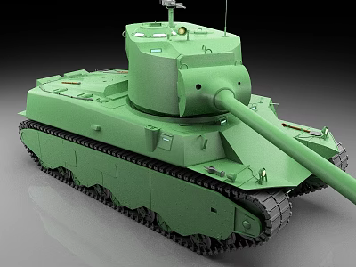 Green Military Tank With Long Cannon Turret and Heavy Tracks Design 3d model