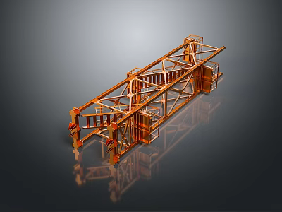 Industrial Landscape With Orange Metallic Framework And Reflection On Gray Surface 3d model