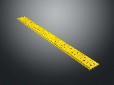 Yellow Plastic Ruler With Clear Measurement Markings On Gray Background 3d model