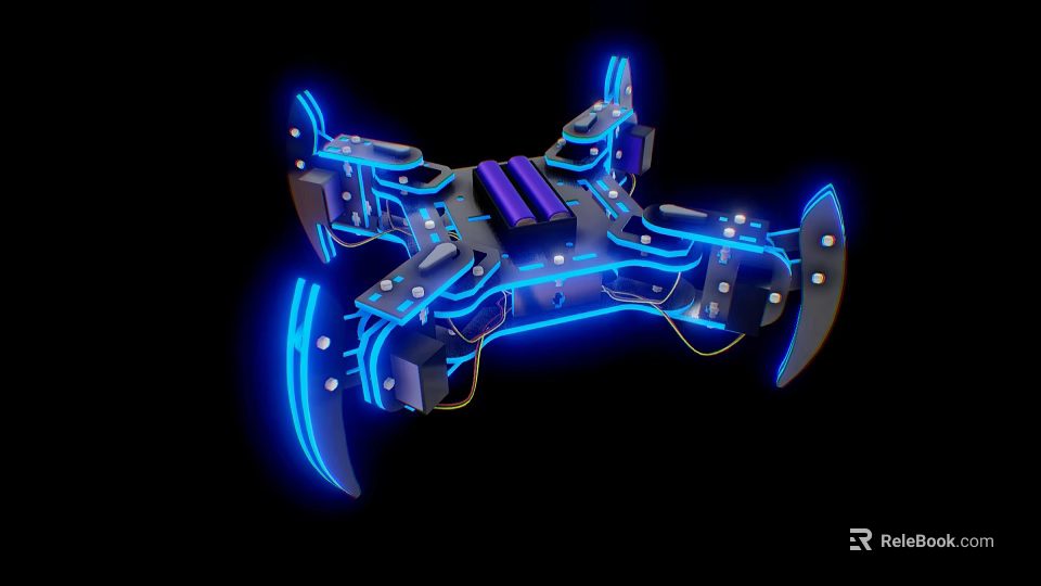 Futuristic Mechanical Creature With Blue Neon Lights And Complex Robotic Structure 3d model