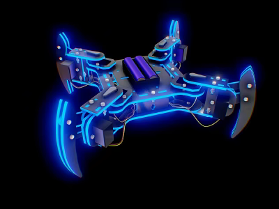 Futuristic Mechanical Creature With Blue Neon Lights And Complex Robotic Structure 3d model