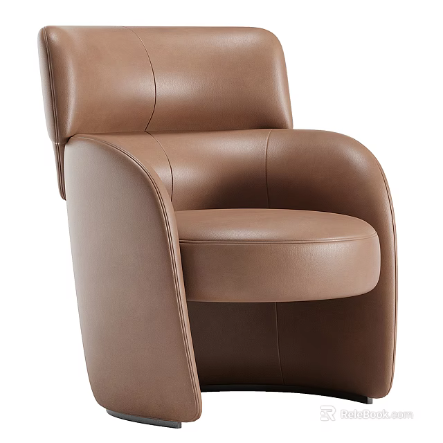 Brown Leather Accent Chair With Curved Arms And Ergonomic Backrest Design 3d model 