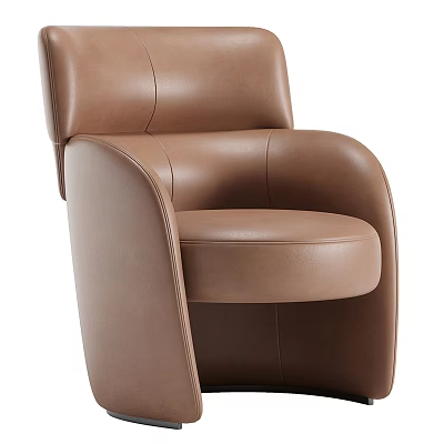 Brown Leather Accent Chair With Curved Arms And Ergonomic Backrest Design 3d model
