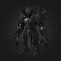 Menacing Dark Spiked Black Armor Warrior With Red Glowing Eyes And Sharp Claws