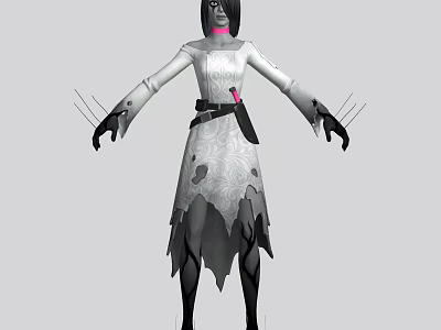 Game Movie Character With Black Hair White Patterned Dress Tattered Hem Black Belt Claw Fingers 3d model