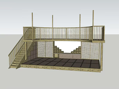 Wooden Bunk Bed Structure With Staircase Access Upper Guardrail And Lower Open Space 3d model