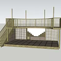 Wooden Bunk Bed Structure With Staircase Access Upper Guardrail And Lower Open Space