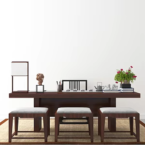 New Chinese Style Desk and Chair 3d model