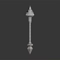 Ornate Metallic Fantasy Staff With Spiked Top And Intricate Carved Details