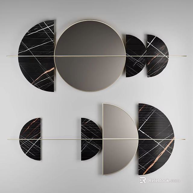 Modern Luxury Circular Wall Decor With Black Marble Texture And Gold Accent Lines 3d model