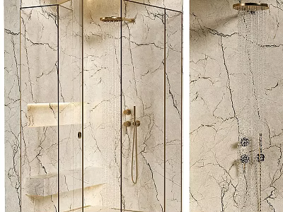 Modern Shower Room Interior With Marble Wall Glass Partition And Luxury Shower Head 3d model