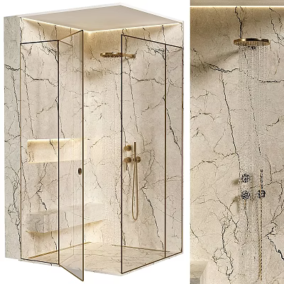 Modern Shower Room Interior With Marble Wall Glass Partition And Luxury Shower Head 3d model